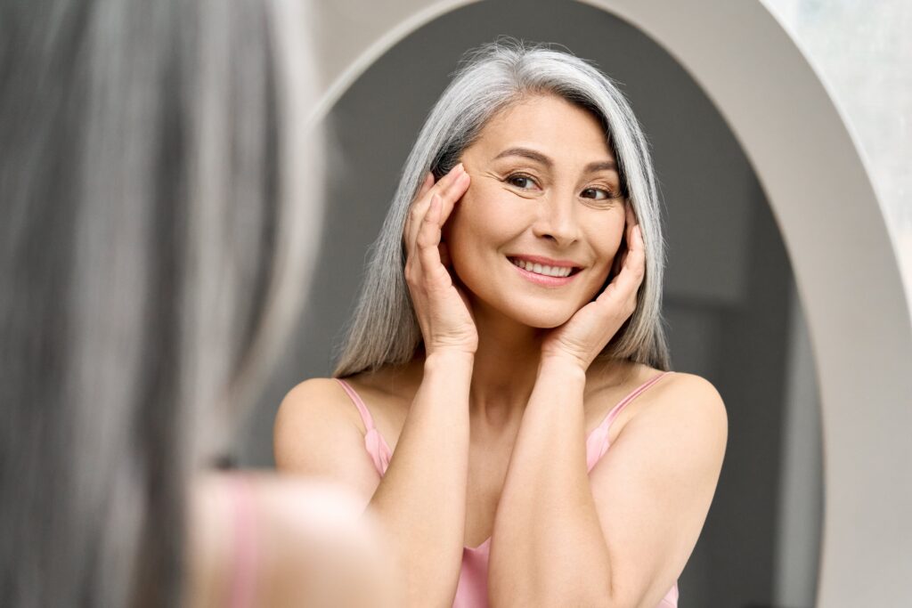 A women looking in the mirror