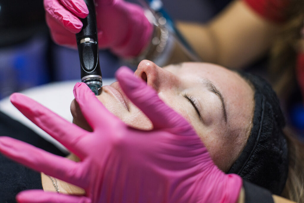 A facial is being done